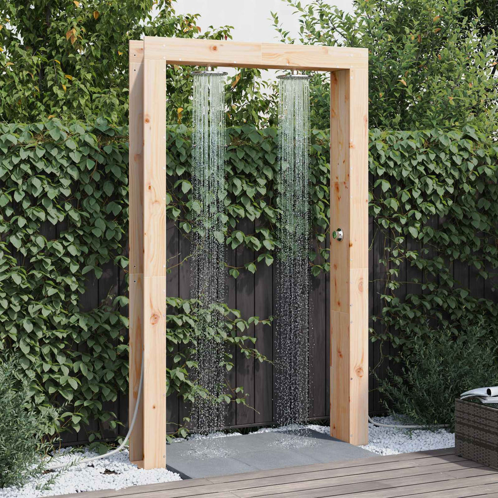 Doccia da esterno 226 cm in legno massello di pino e acciaio inox
