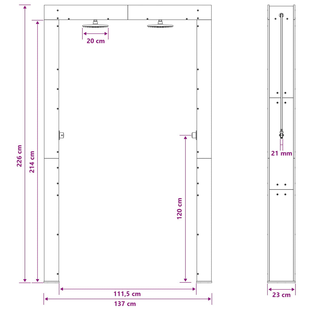 Doccia da esterno 226 cm in legno massello di pino e acciaio inox