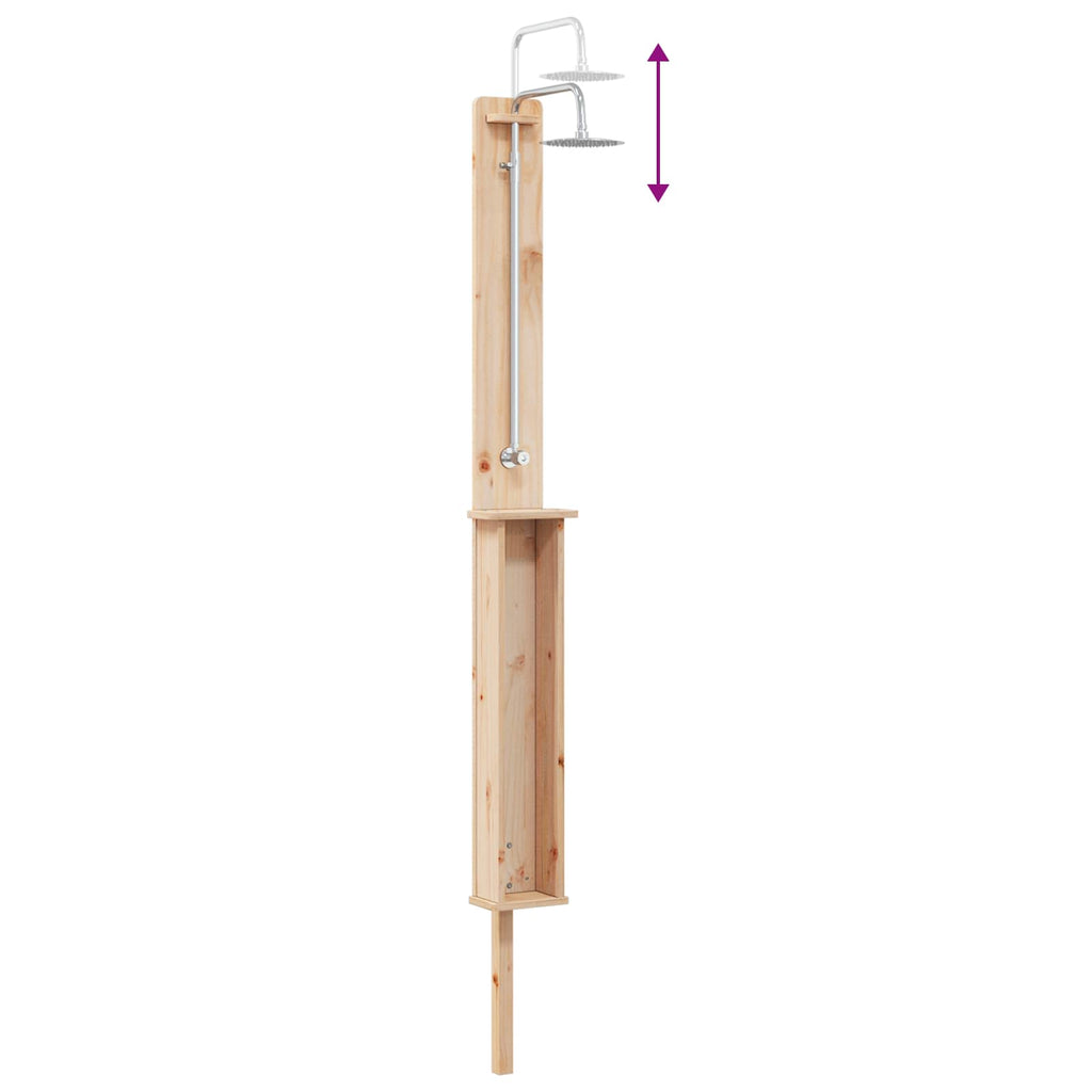 Doccia da esterno 246 cm legno massello di pino e acciaio inox