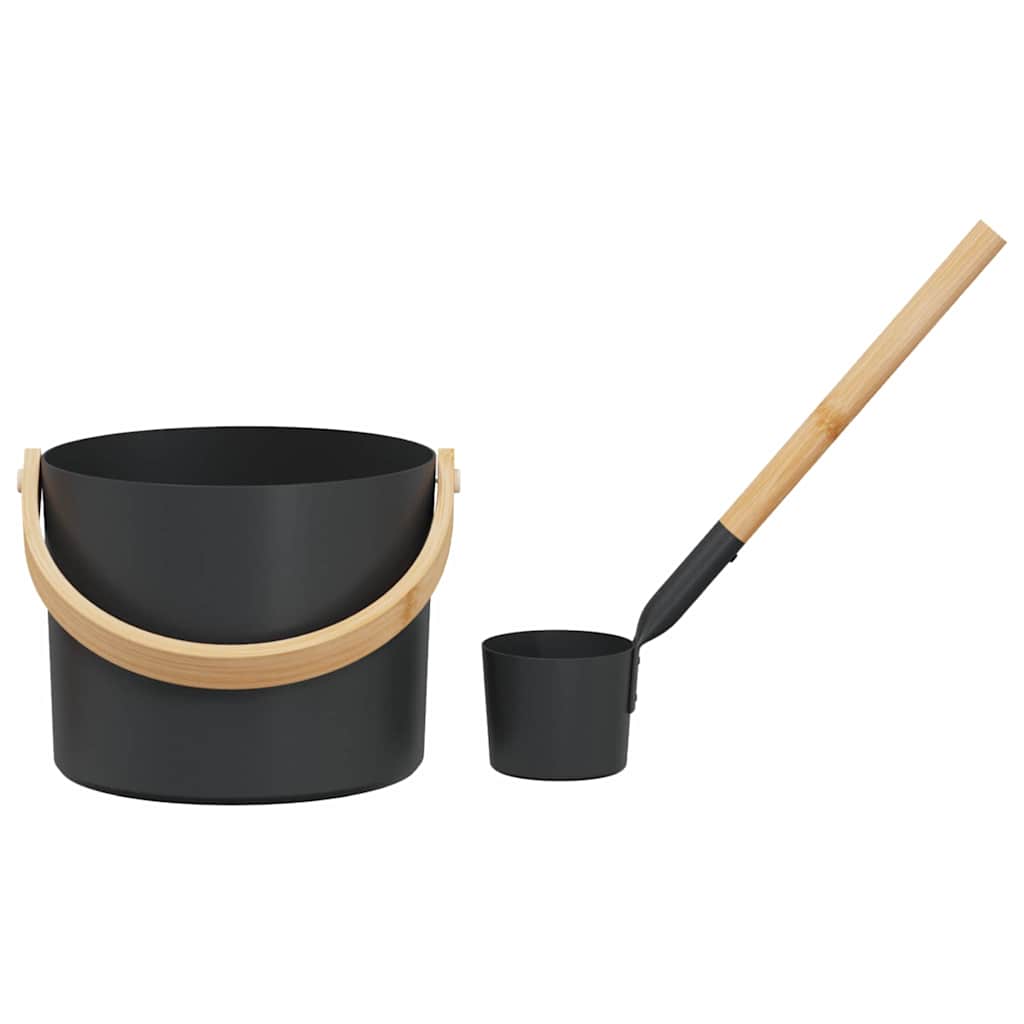 Set di Accessori per Sauna 2 pcs Nero - Alluminio e Legno di Pino