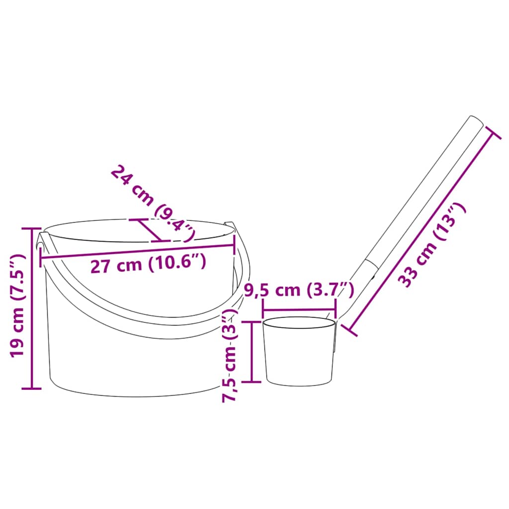 Set di Accessori per Sauna 2 pcs Nero - Alluminio e Legno di Pino