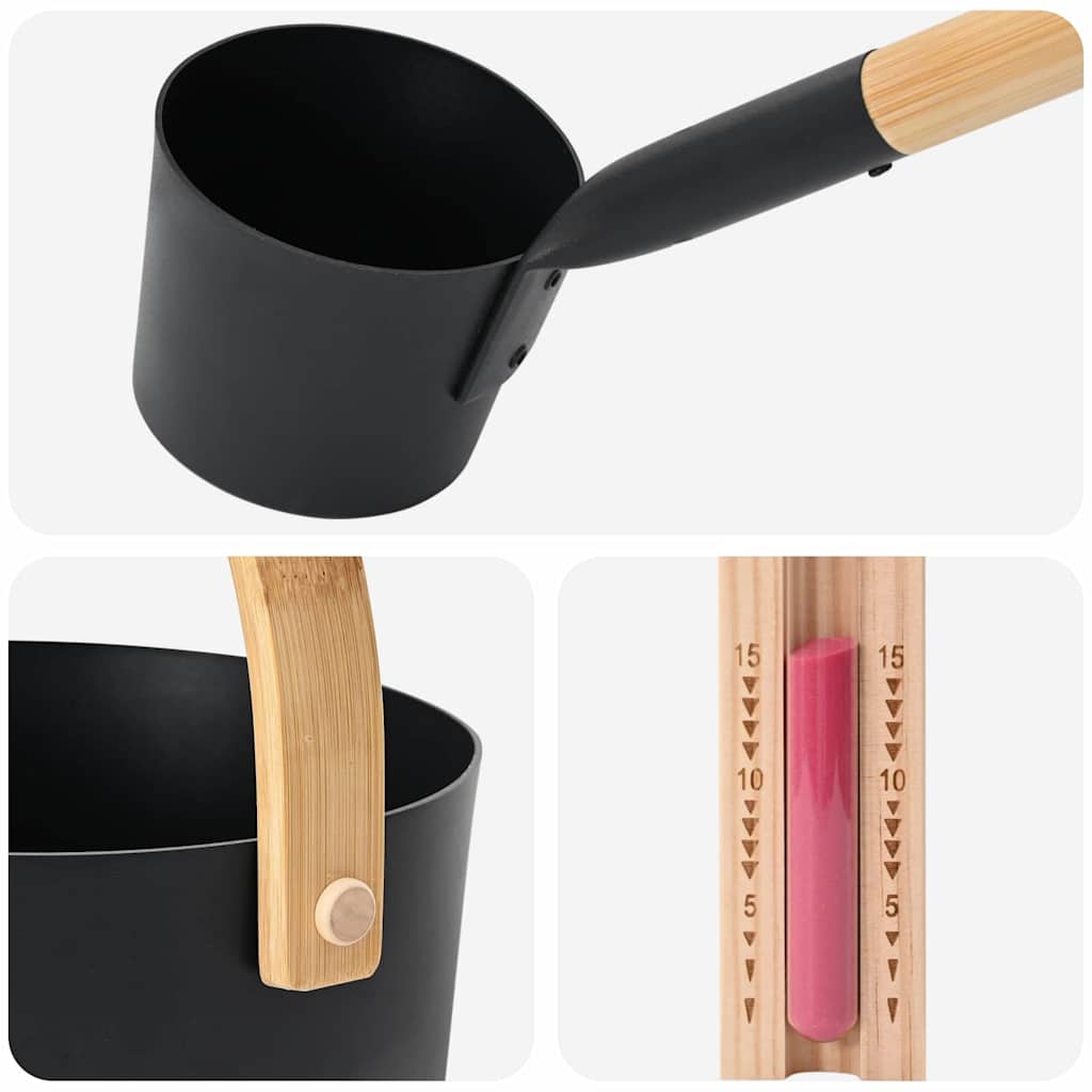 Set di Accessori per Sauna 4 pezzi Nero - Alluminio e Legno di Pino