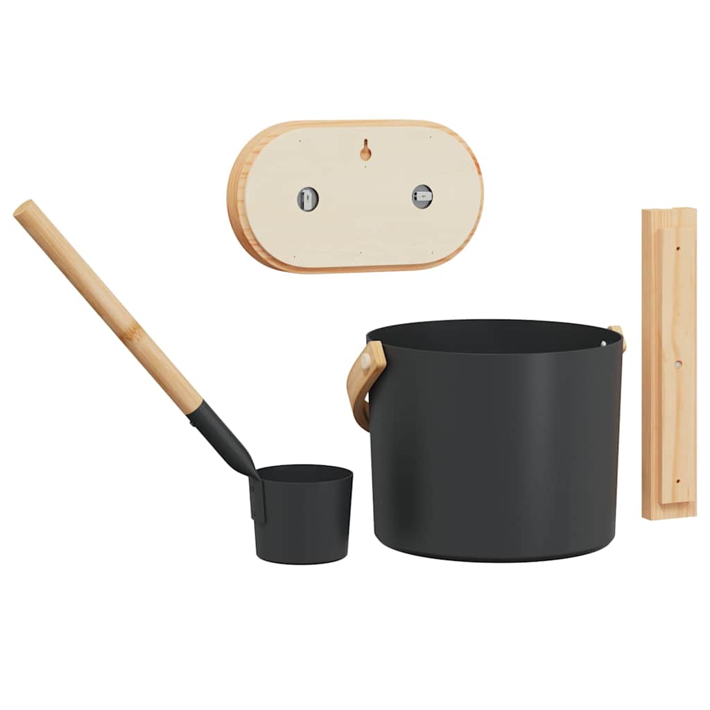 Set di Accessori per Sauna 4 pezzi Nero - Alluminio e Legno di Pino