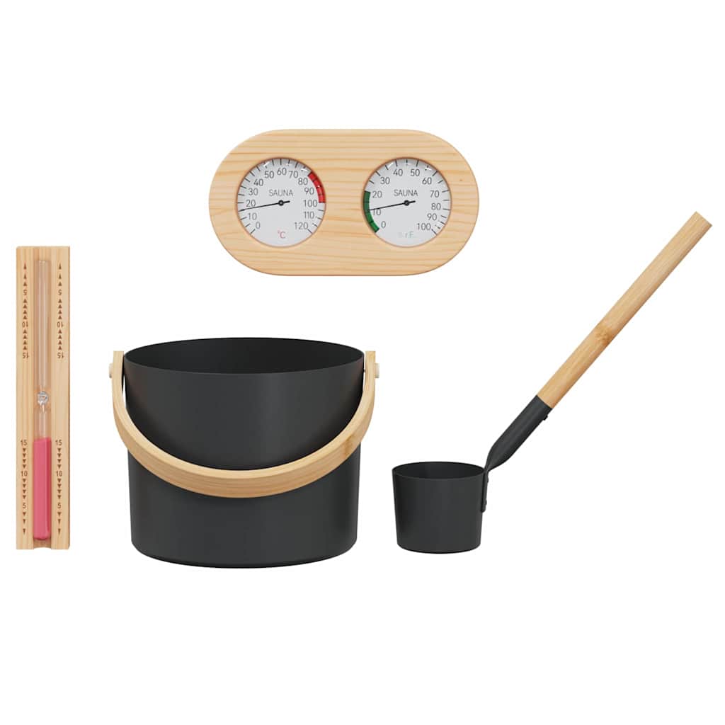 Set di Accessori per Sauna 4 pezzi Nero - Alluminio e Legno di Pino