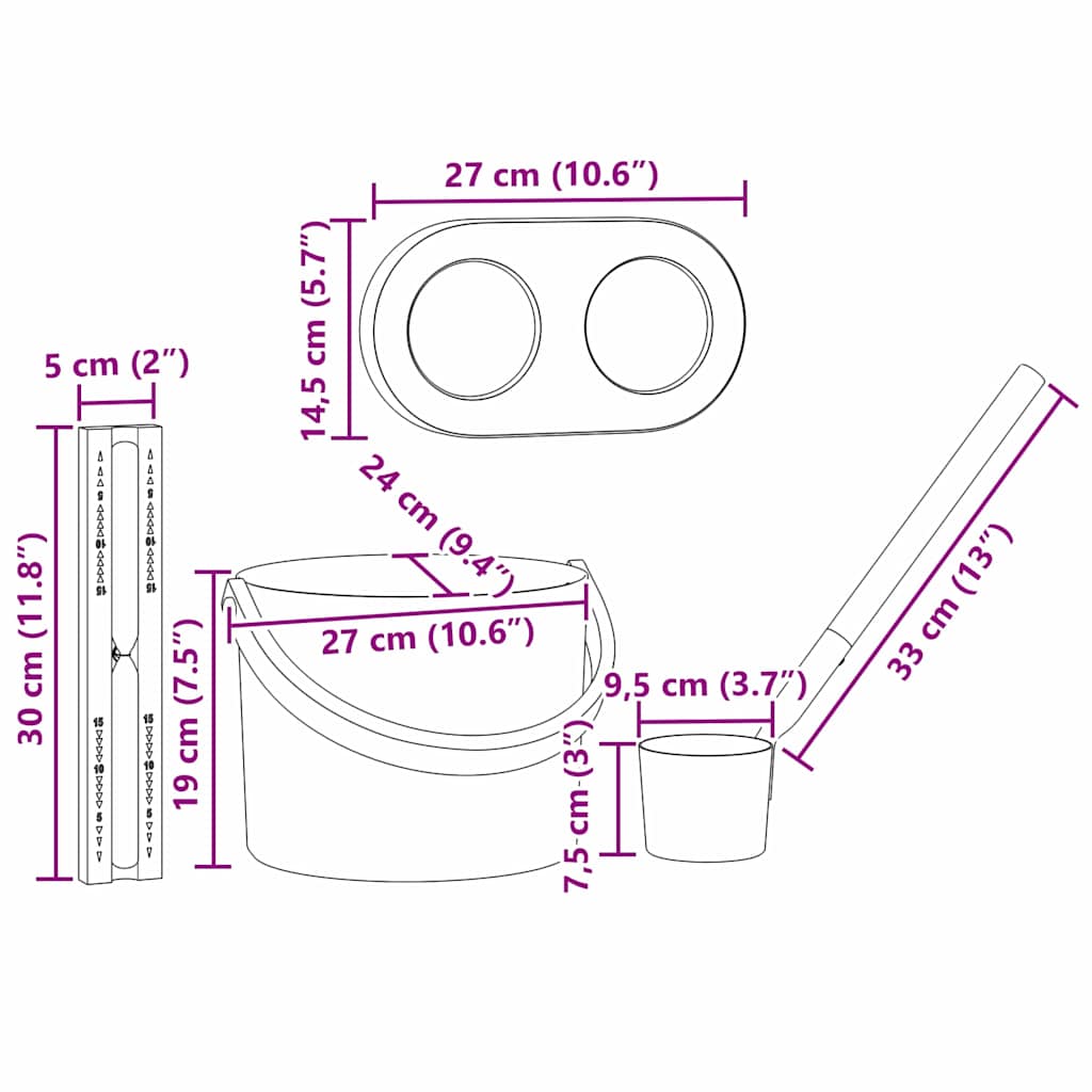 Set di Accessori per Sauna 4 pezzi Nero - Alluminio e Legno di Pino