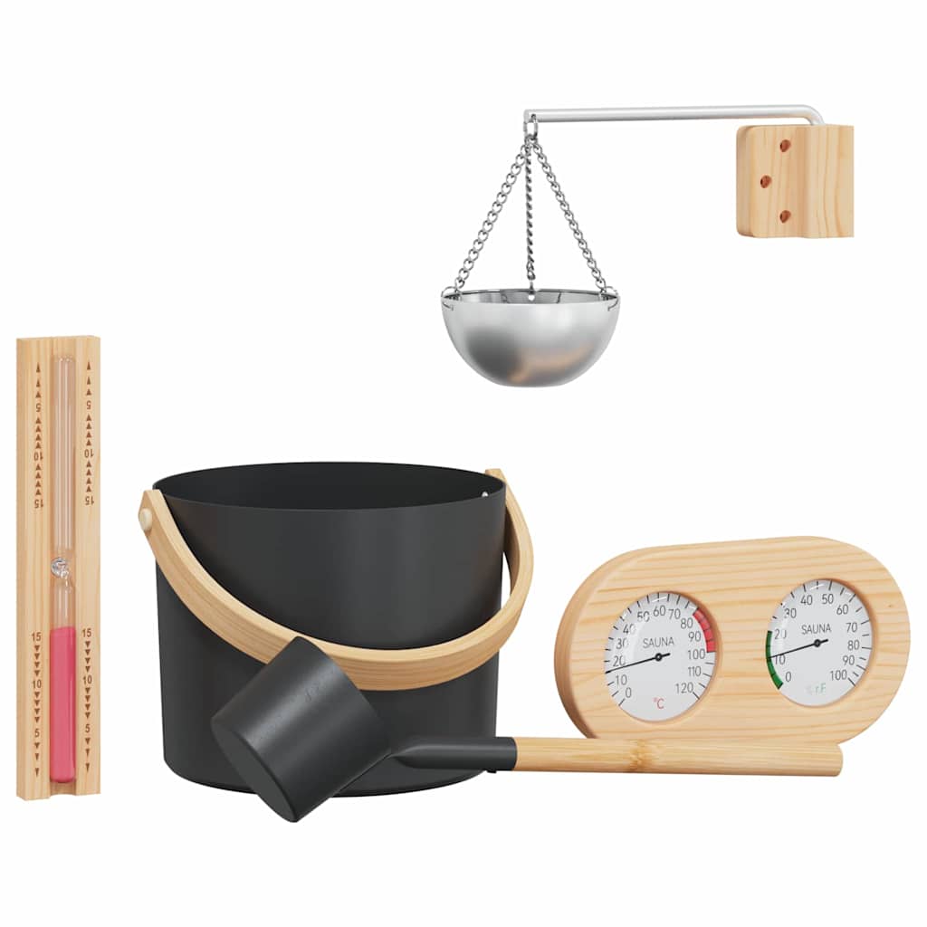 Set di Accessori per Sauna 5 Pezzi Nero - Alluminio e Legno