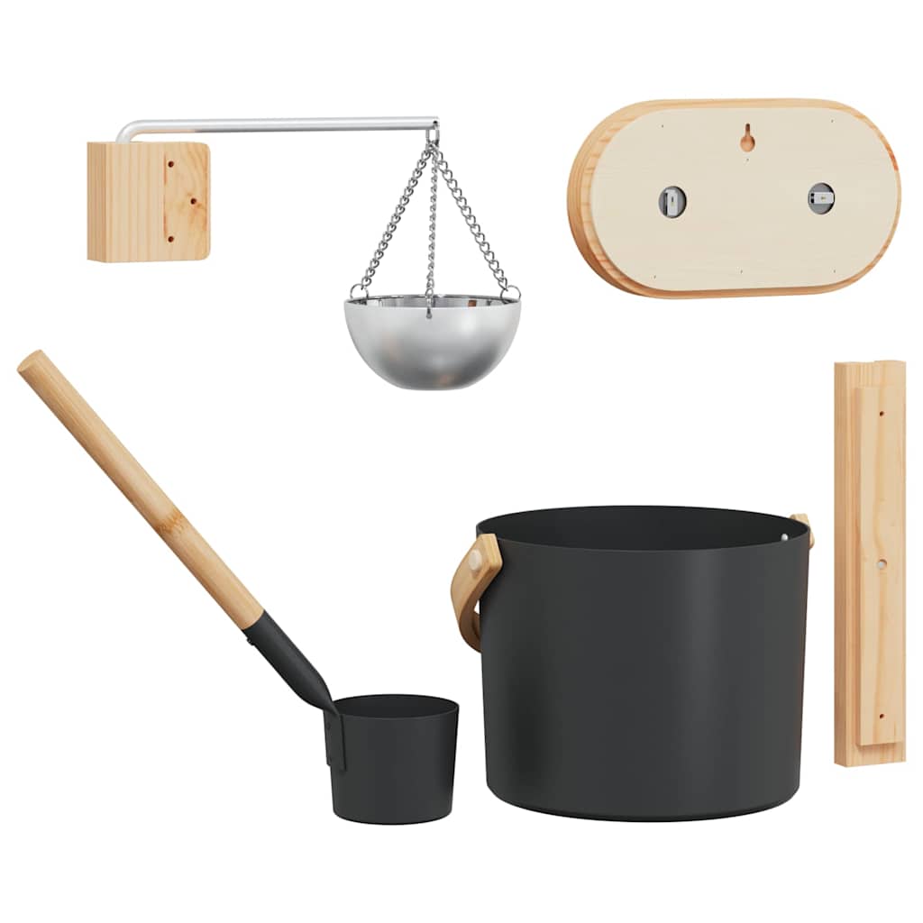 Set di Accessori per Sauna 5 Pezzi Nero - Alluminio e Legno