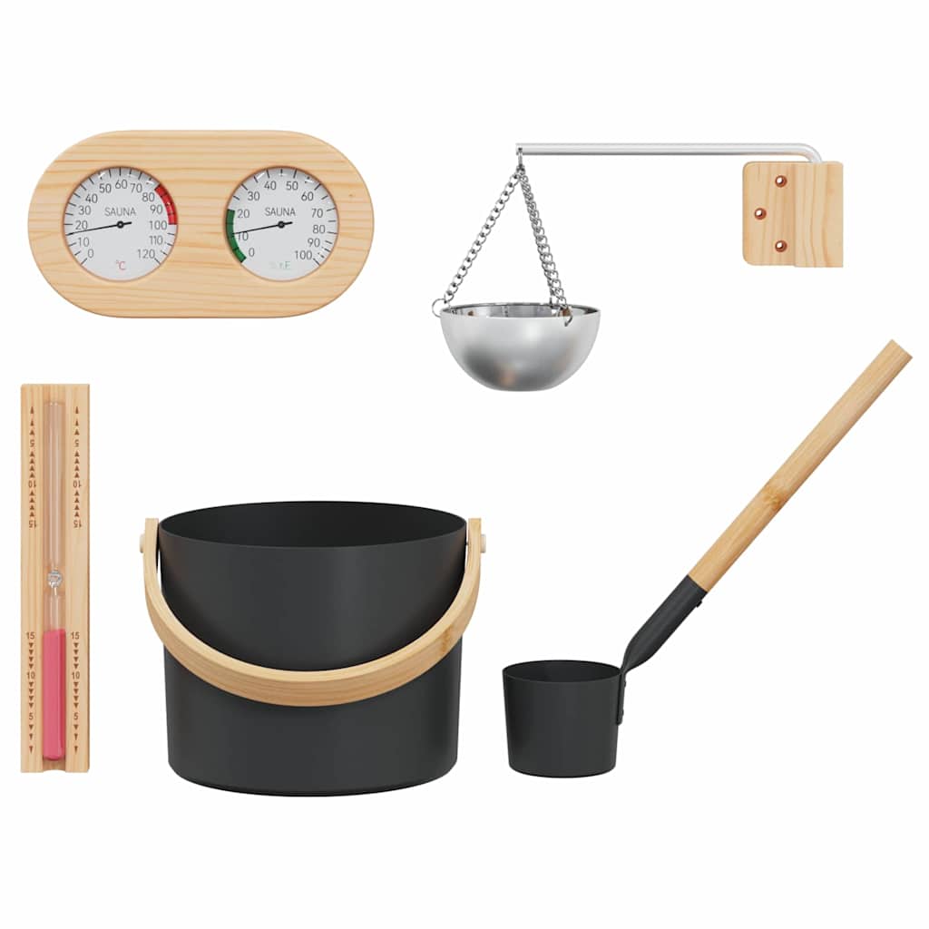 Set di Accessori per Sauna 5 Pezzi Nero - Alluminio e Legno
