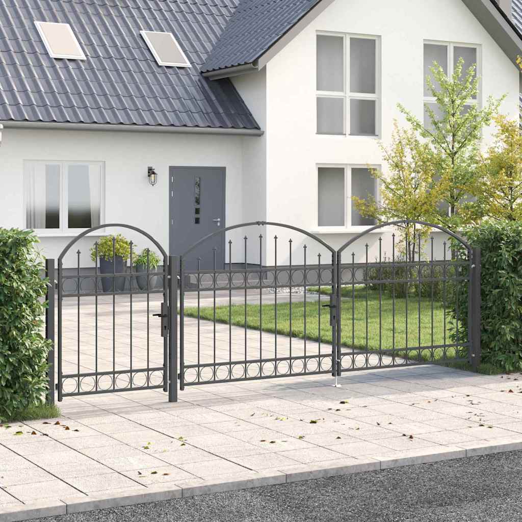 Cancello da Giardino con Parte Superiore Arcuata Assen Grigio 400x175 cm