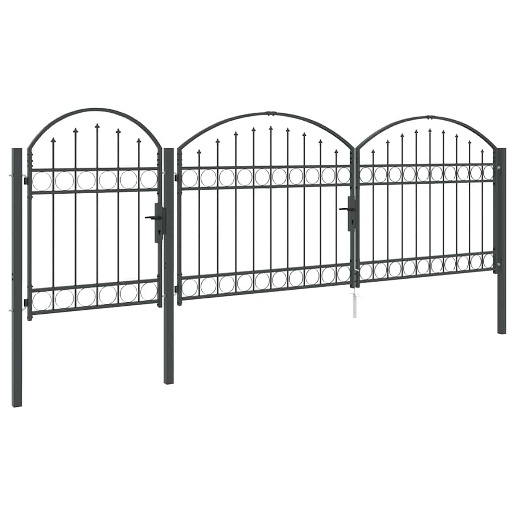 Cancello da Giardino con Parte Superiore Arcuata Assen Grigio 400x175 cm