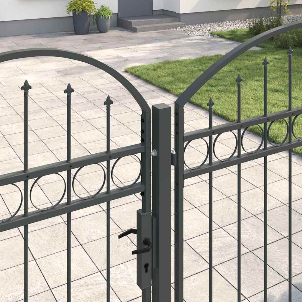 Cancello da Giardino Assen con Parte Superiore Arcuata Grigio 400x175 cm