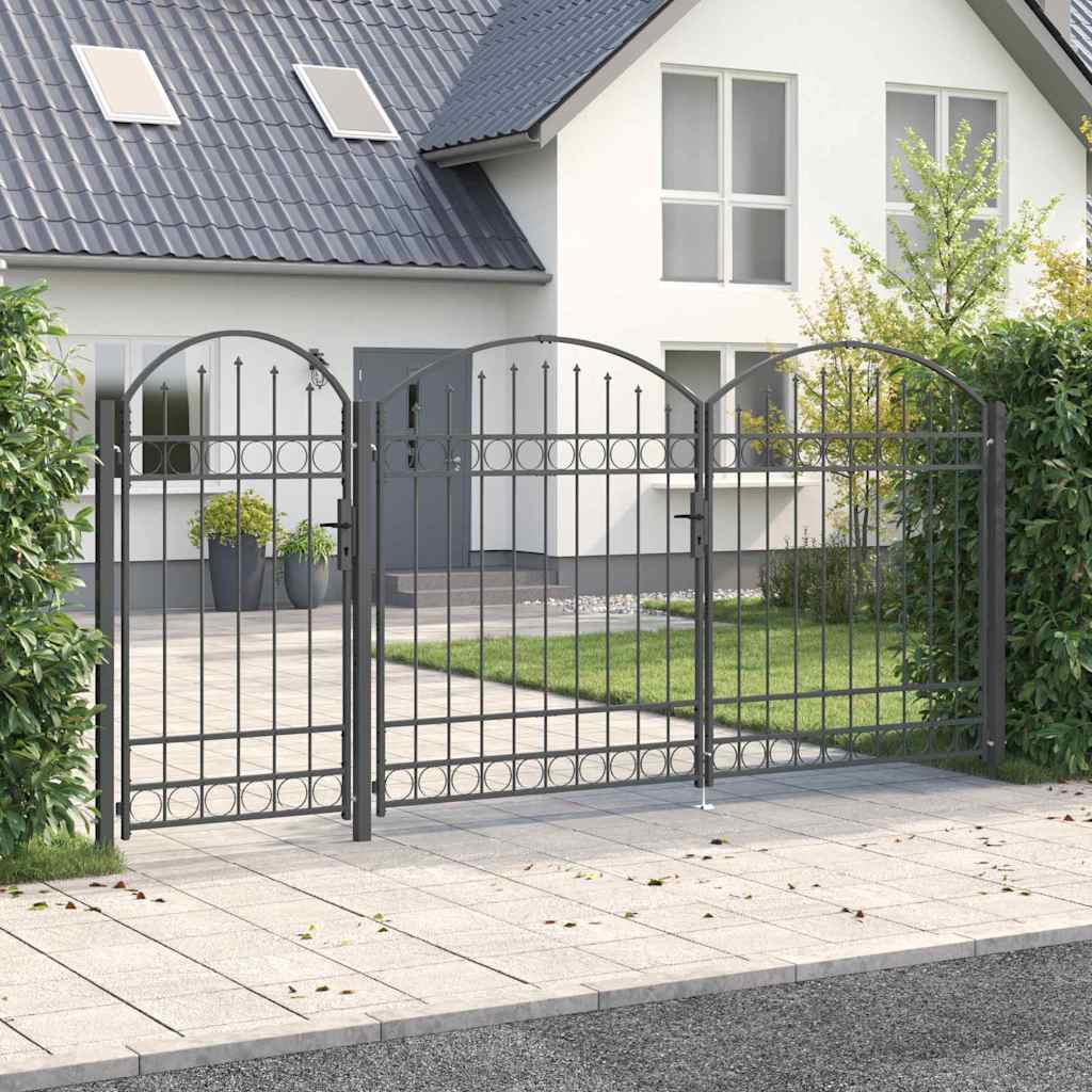 Cancello da Giardino Assen con Parte Superiore Arcuata Grigio 400x175 cm