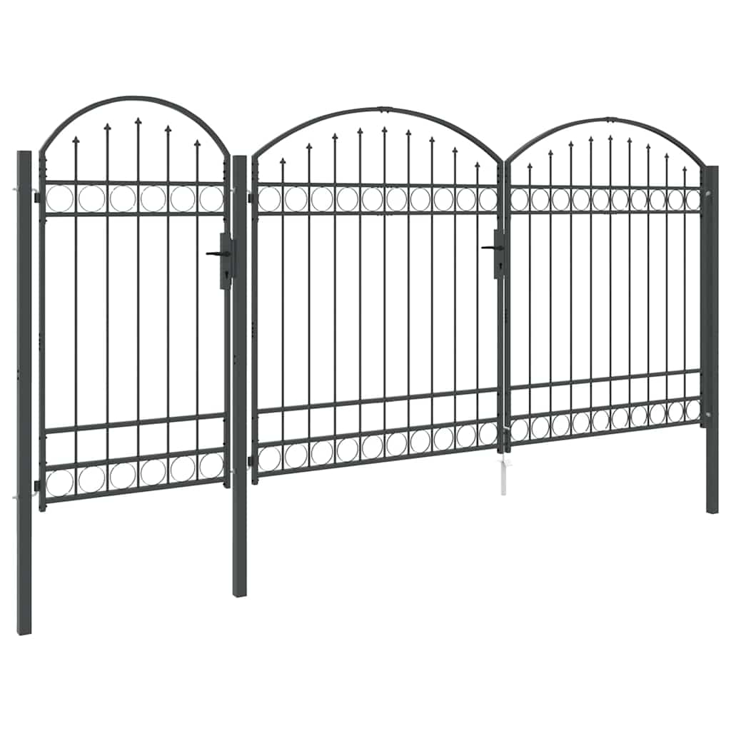 Cancello da Giardino Assen con Parte Superiore Arcuata Grigio 400x175 cm
