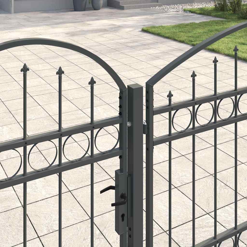 Cancello da Giardino Assen Grigio con Parte Superiore Arcuata