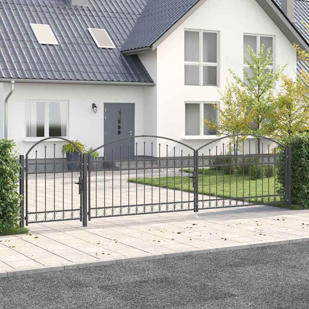Cancello da Giardino Assen Grigio con Parte Superiore Arcuata