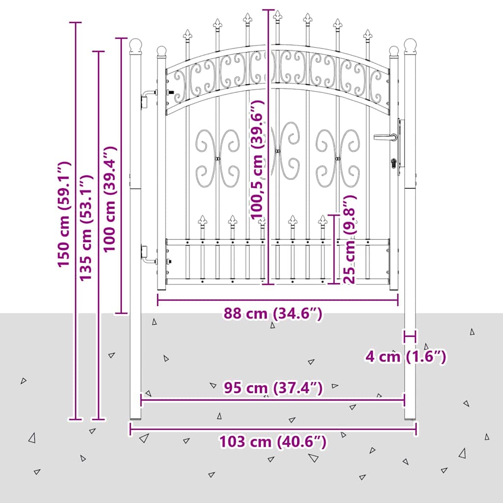 Cancello con Punta a Lancia KAMPEN 103 x 100 cm Acciaio Grigio