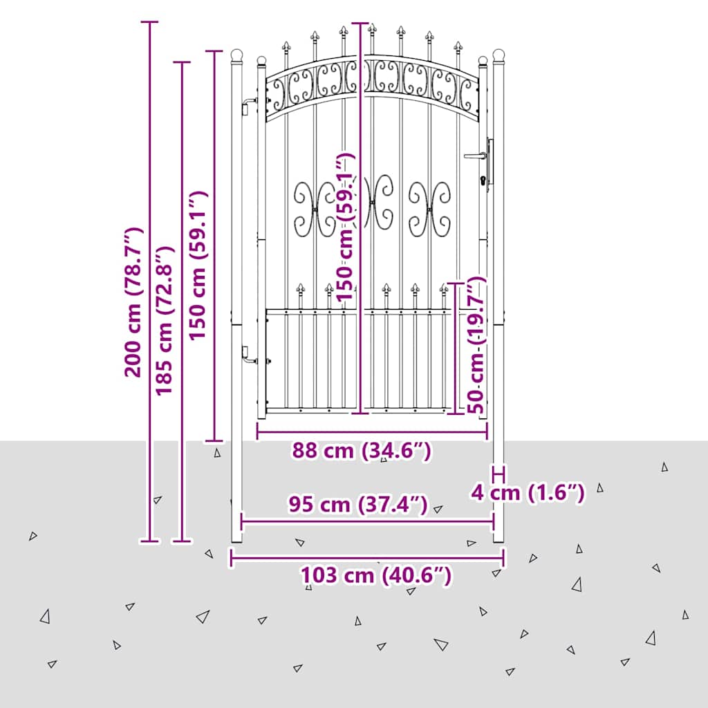 Cancello con Punta a Lancia KAMPEN 103 x 200 cm Acciaio Grigio