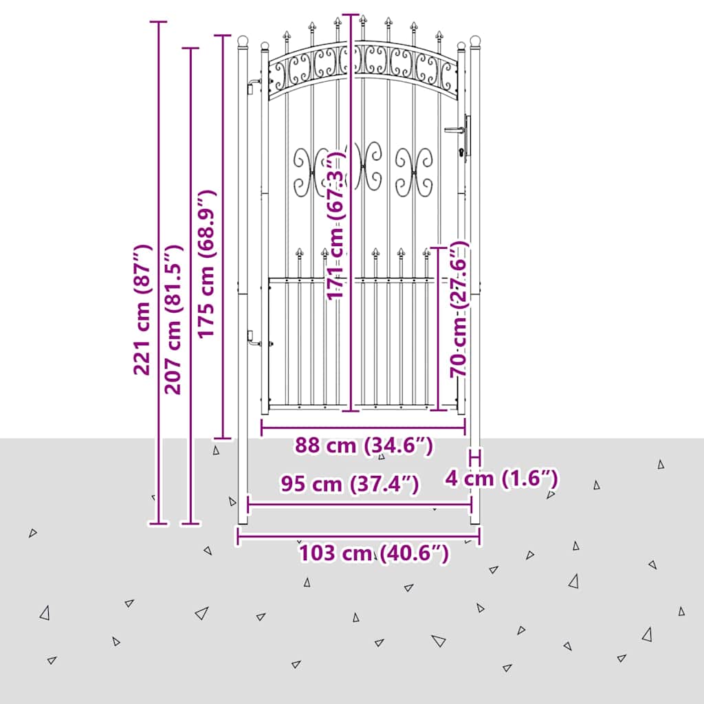 Cancello con Punta a Lancia KAMPEN 103 x 175 cm Acciaio Grigio