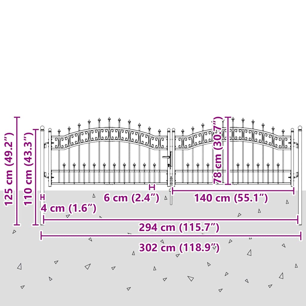 Cancello con Punta a Lancia KAMPEN 305 x 75 cm Acciaio Grigio