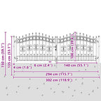 Cancello con Punta a Lancia KAMPEN 305 x 100 cm Acciaio Grigio