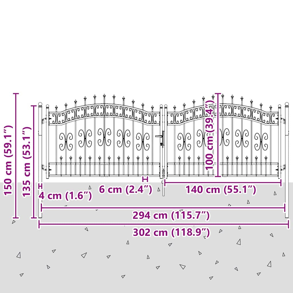 Cancello con Punta a Lancia KAMPEN 305 x 100 cm Acciaio Grigio