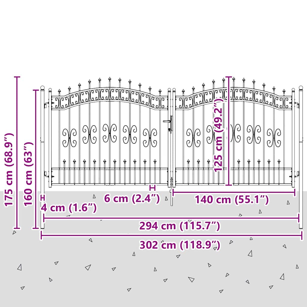 Cancello con Punta a Lancia KAMPEN 305 x 125 cm Acciaio Grigio
