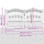 Cancello con Punta a Lancia KAMPEN 305 x 150 cm Acciaio Grigio