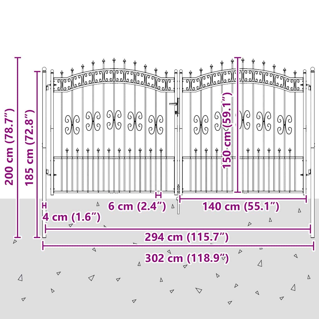 Cancello con Punta a Lancia KAMPEN 305 x 150 cm Acciaio Grigio