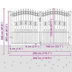 Cancello con Punta a Lancia KAMPEN 305 x 175 cm Acciaio Grigio