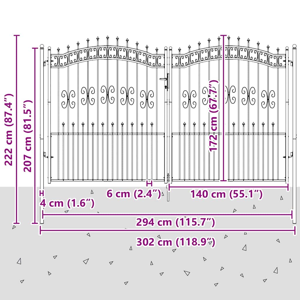 Cancello con Punta a Lancia KAMPEN 305 x 175 cm Acciaio Grigio