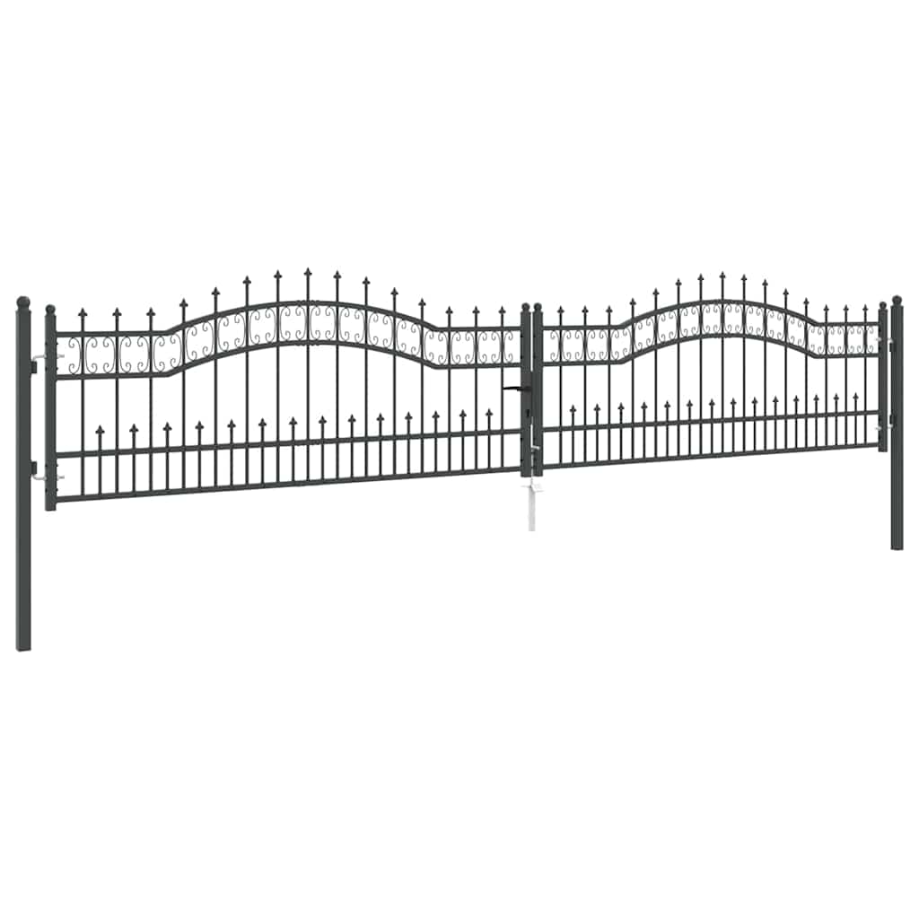 Cancello con Punta a Lancia KAMPEN 404 x 120 cm Acciaio Grigio Verniciato