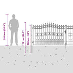 Cancello con Punta a Lancia KAMPEN 404 x 173 cm Acciaio Grigio Verniciato