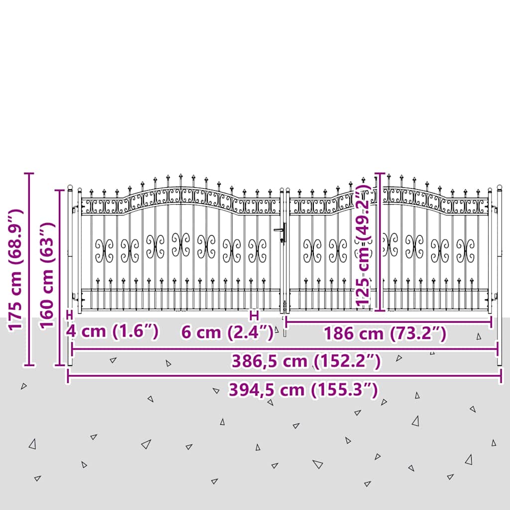 Cancello con Punta a Lancia KAMPEN 404 x 173 cm Acciaio Grigio Verniciato