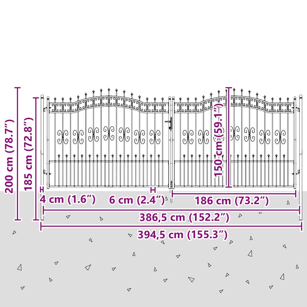 Cancello con Punta a Lancia KAMPEN 404 x 150 cm Acciaio Grigio