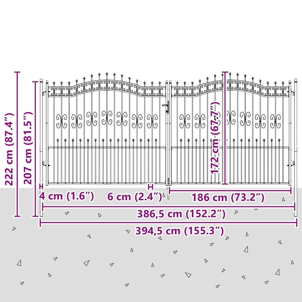 Cancello con Punta a Lancia KAMPEN 404 x 175 cm Acciaio Grigio