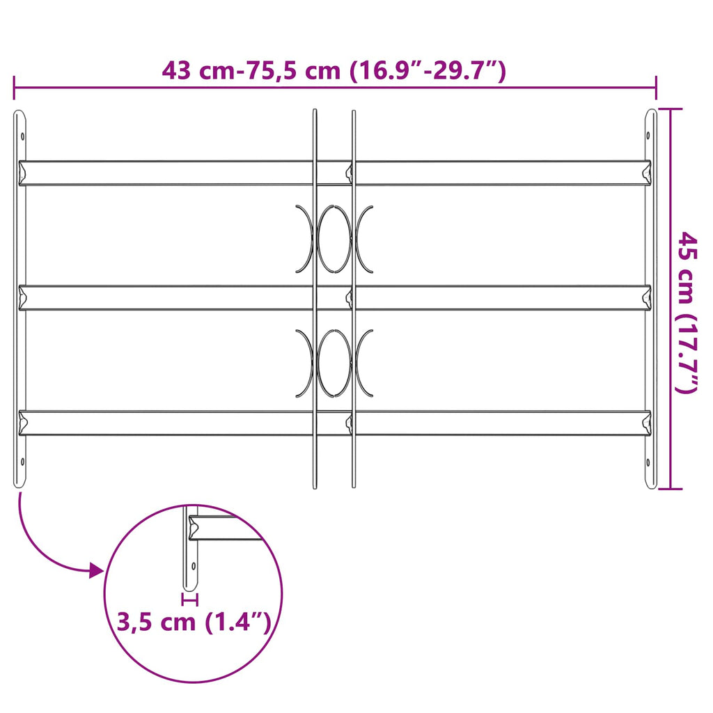 Griglia per Finestra 75.5 x 45 cm Acciaio Verniciato a Polvere Nero