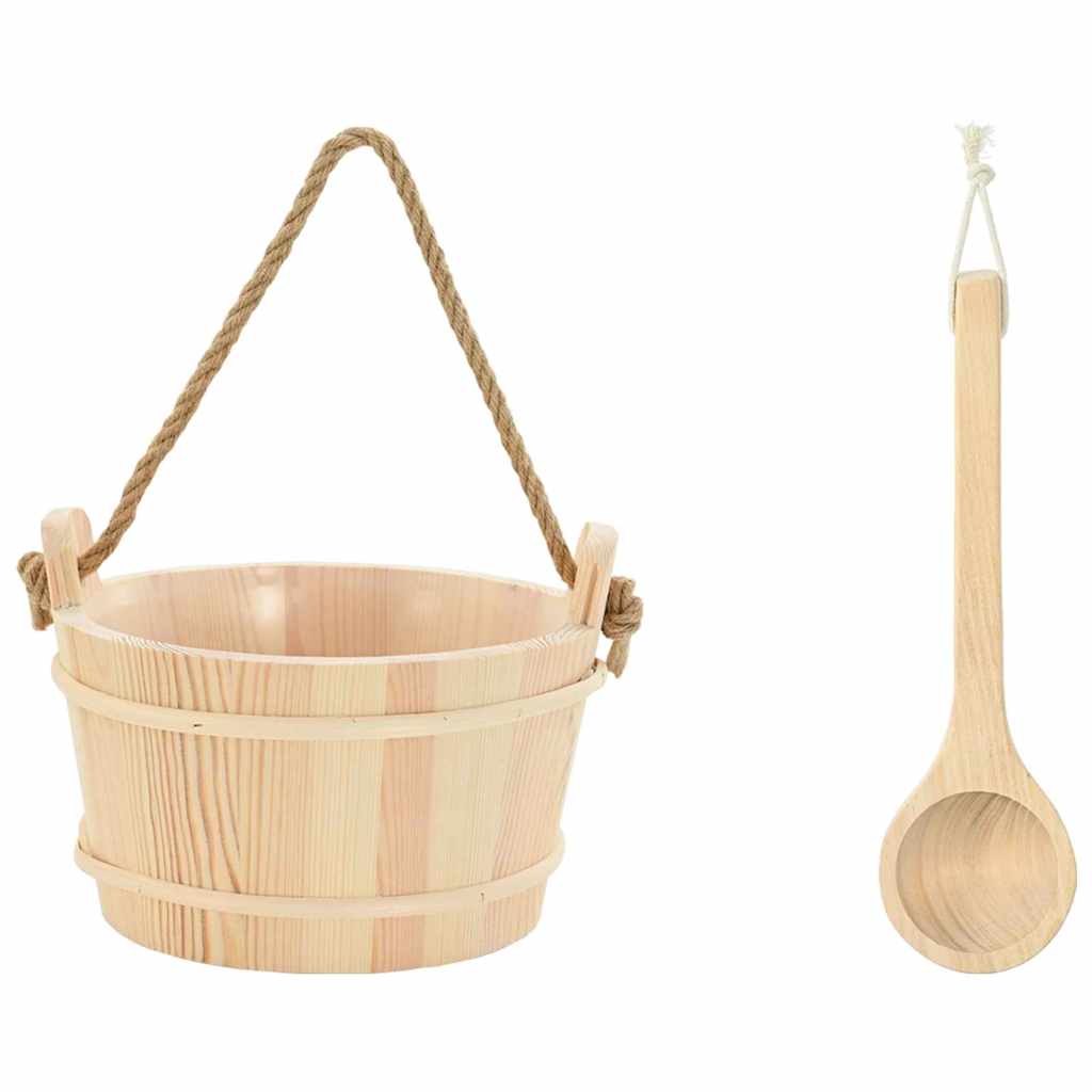 Secchio per Sauna 2 pcs Marrone - Legno Massello di Pino con Mestolo