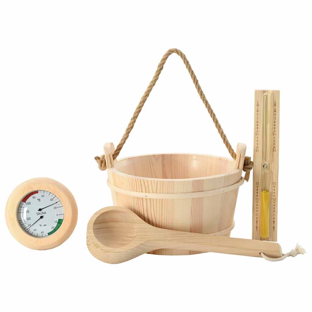 Set Accessori per Sauna 4 Pezzi Legno Pino e Canapa Marrone