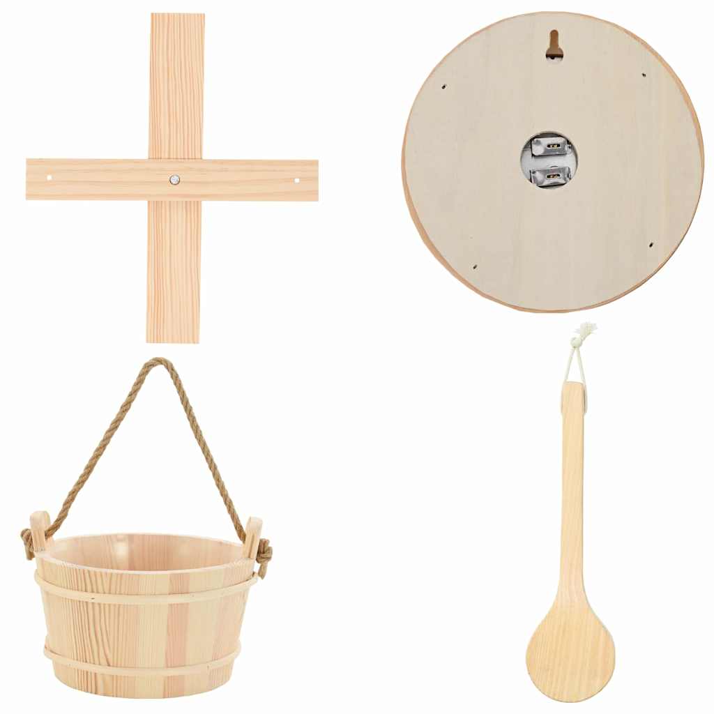 Set Accessori per Sauna 4 Pezzi Legno Pino e Canapa Marrone