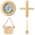 Set Accessori per Sauna 4 Pezzi Legno Pino e Canapa Marrone
