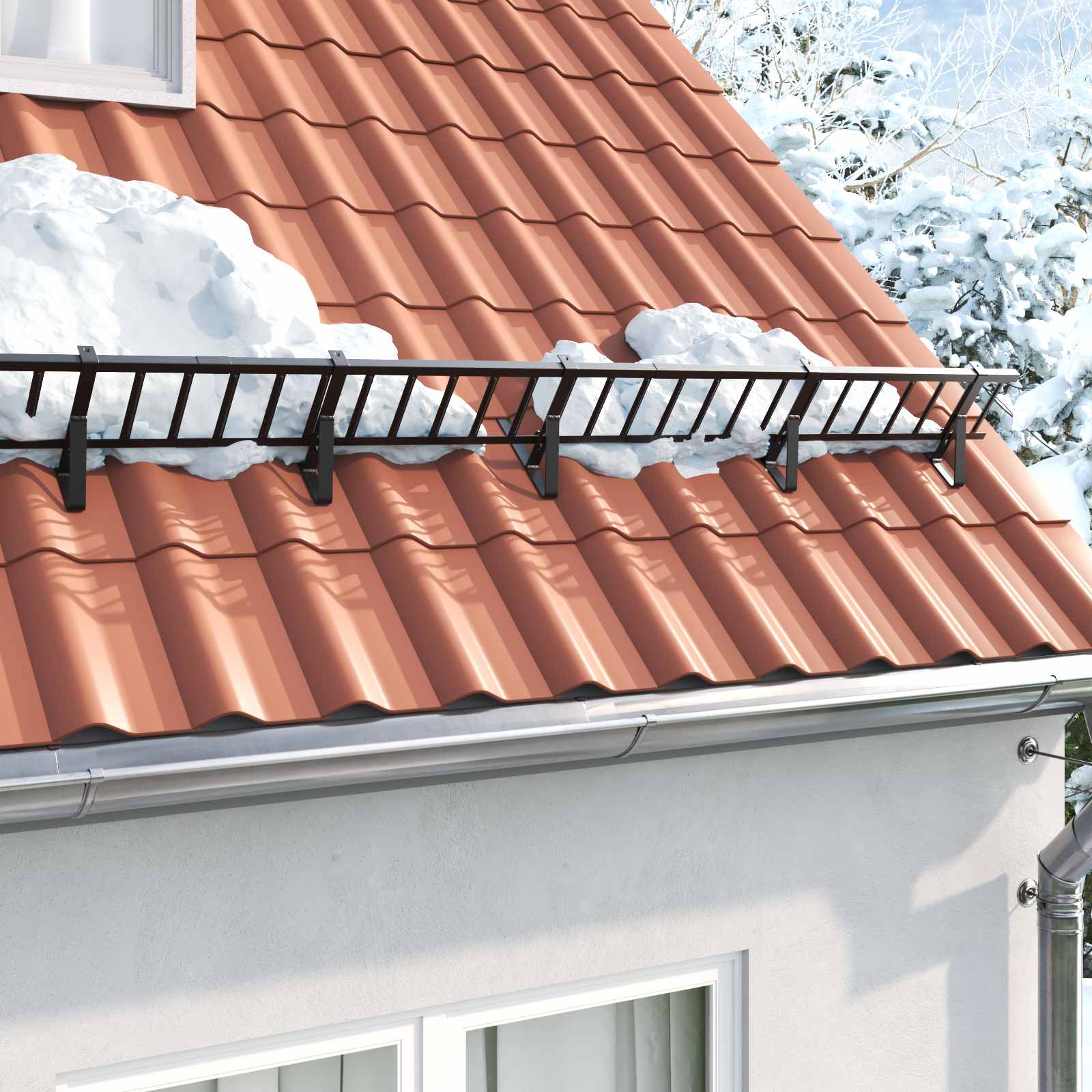 Guardia per neve sul tetto Nero 300 x 2,5 x 20 cm Acciaio