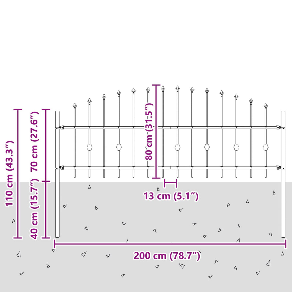 Recinzione a punte Asten nero 200x110 cm in acciaio verniciato