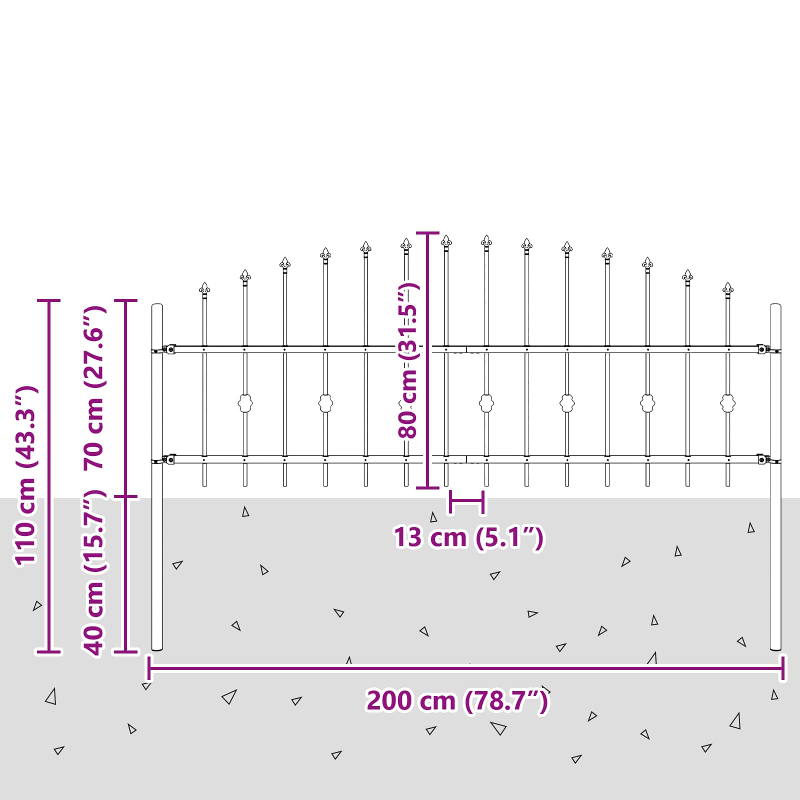 Recinzione a punte Asten nero 200x110 cm in acciaio verniciato