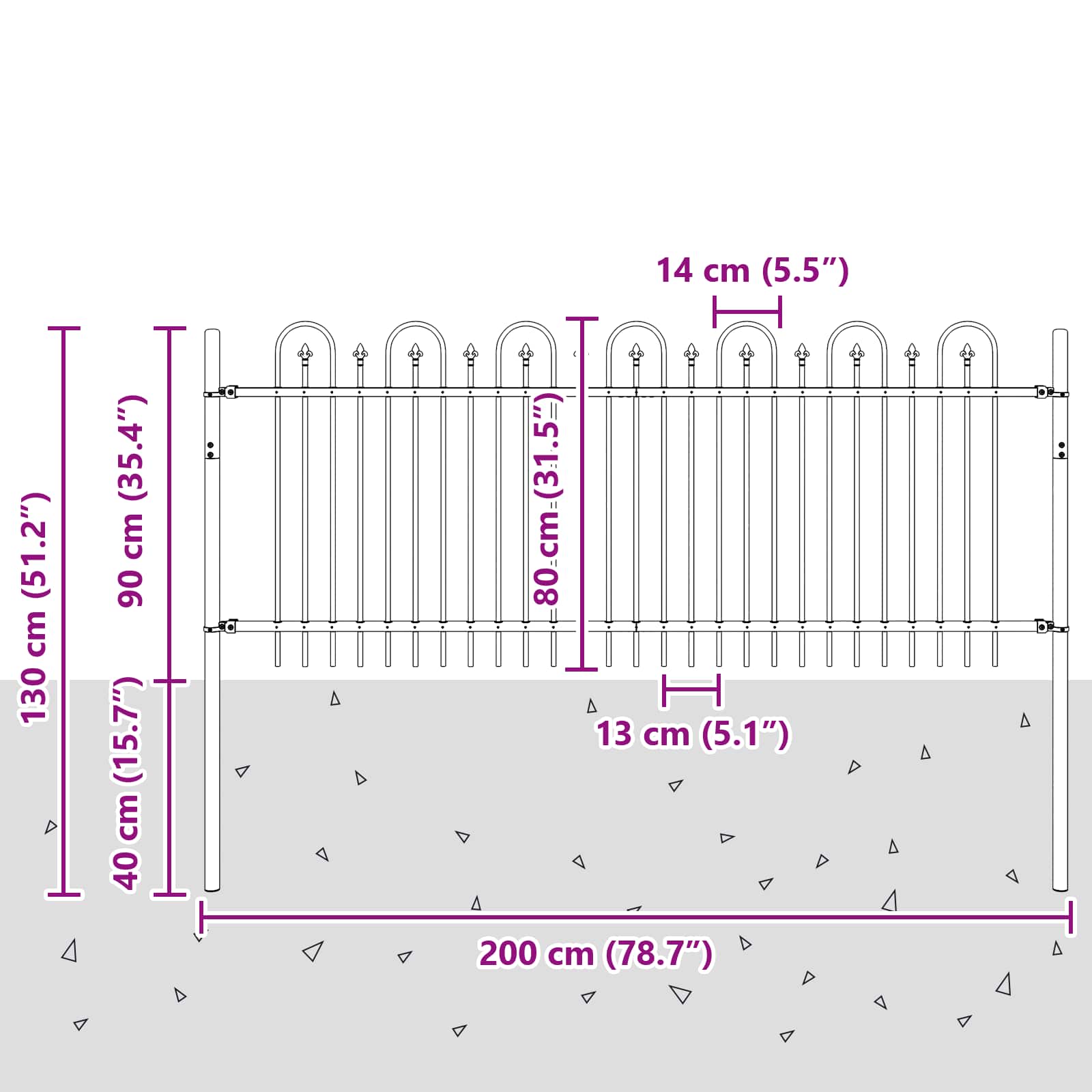 Recinzione ad arco a picchetto Dronten Nero 200x130 cm