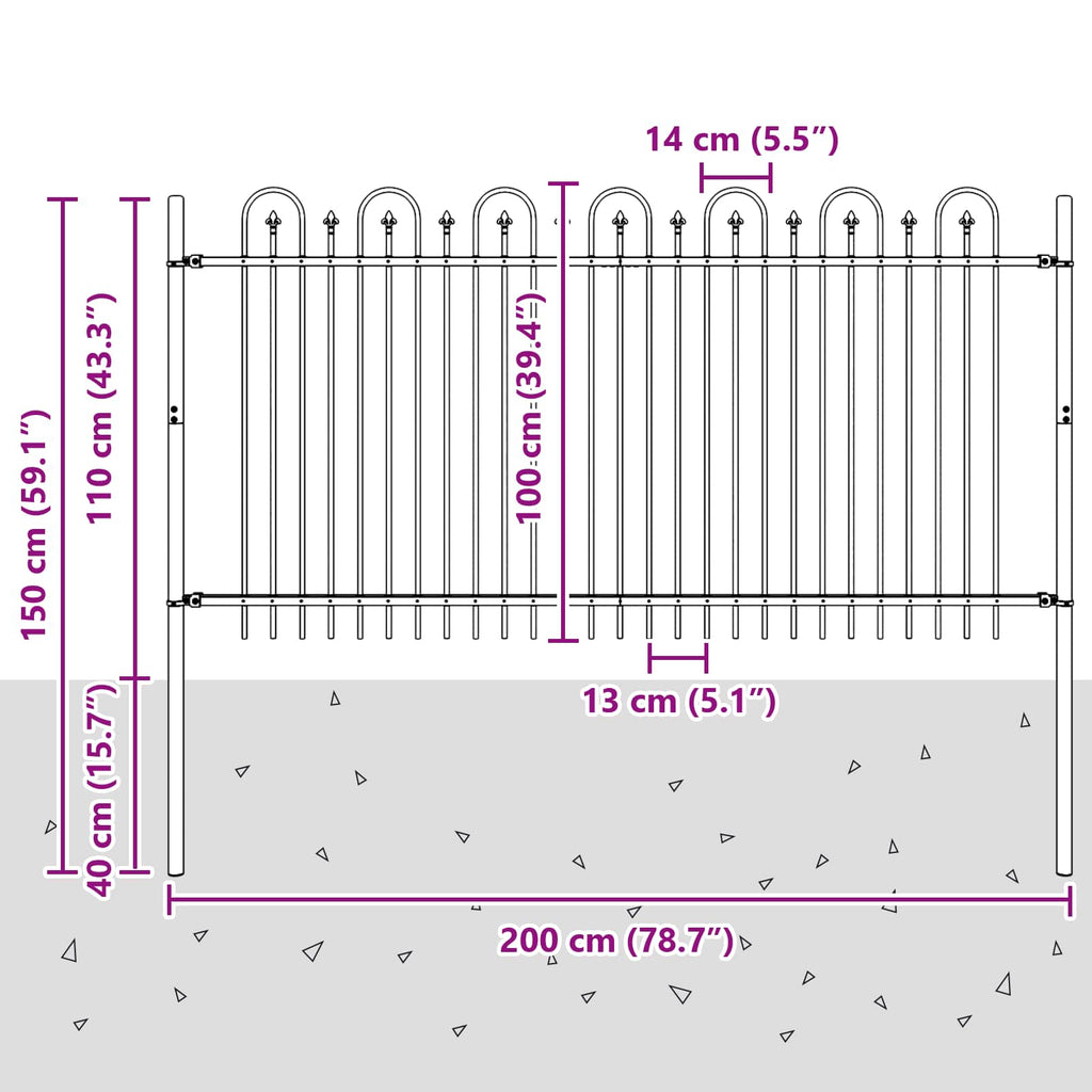 Recinzione ad arco a picchetto Dronten nero 200x150 cm