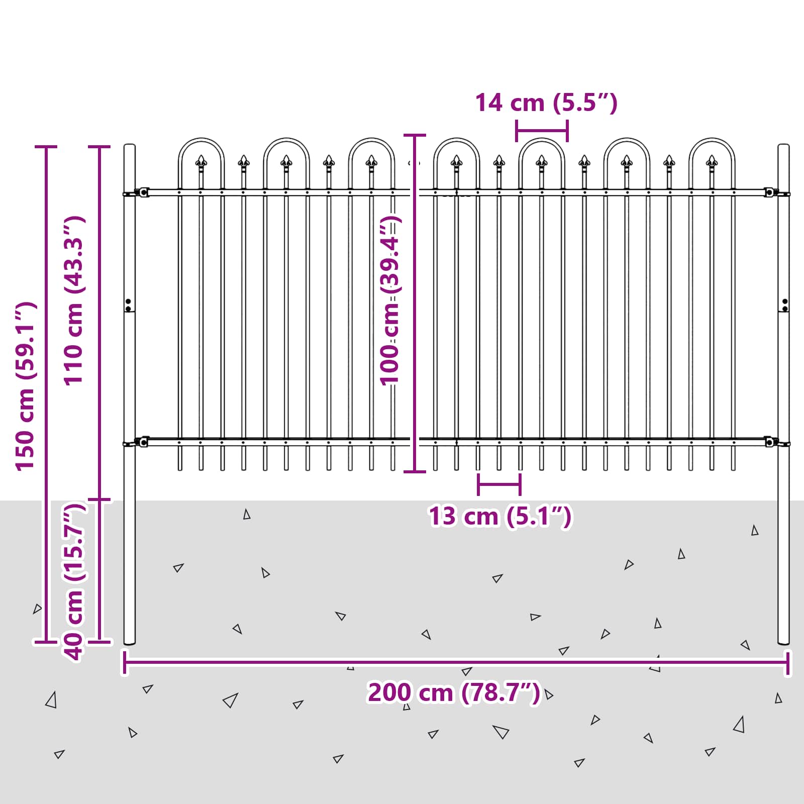 Recinzione ad arco a picchetto Dronten nero 200x150 cm