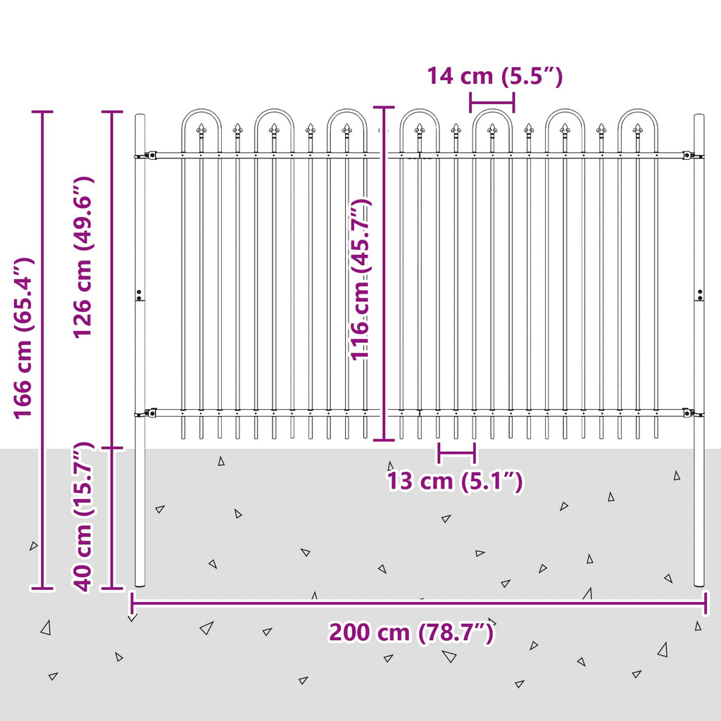 Recinzione ad arco a picchetto Dronten nero - 200x166 cm