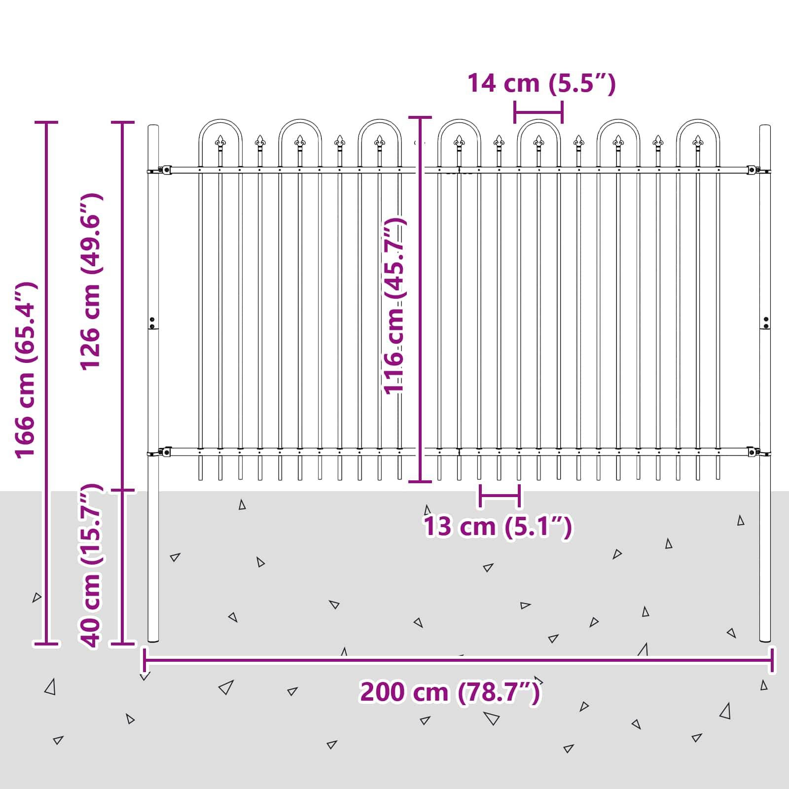 Recinzione ad arco a picchetto Dronten nero - 200x166 cm