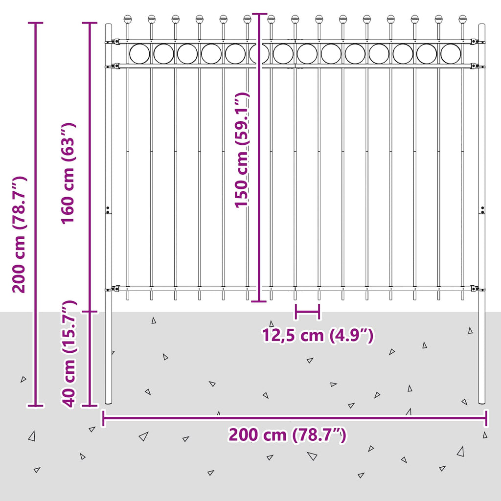Recinzione a Cerchio Tilburg Nero 200x200 cm Acciaio Verniciato