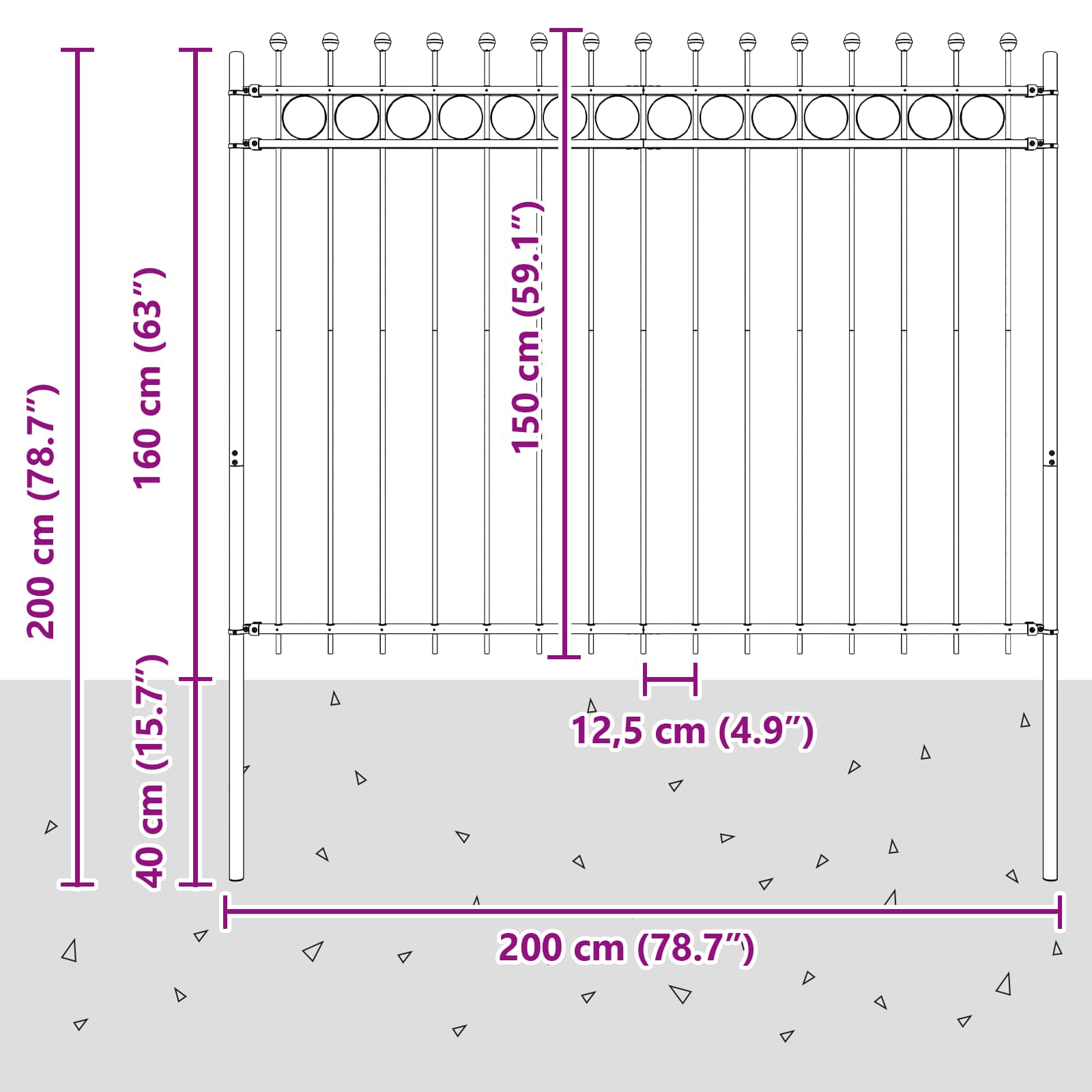 Recinzione a Cerchio Tilburg Nero 200x200 cm Acciaio Verniciato